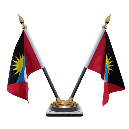 Antigua and Barbuda Double Desk Flag Stand  3D Illustration