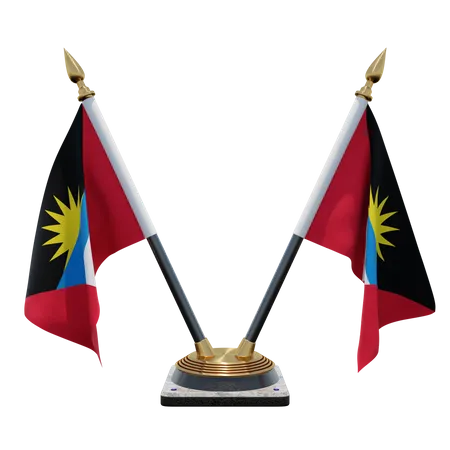 Antigua and Barbuda Double Desk Flag Stand  3D Illustration