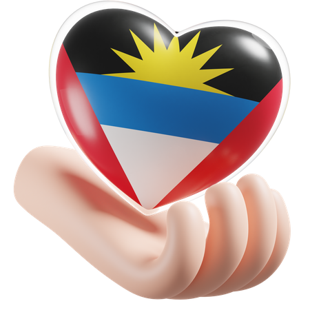Antigua and Barbuda Flag Heart Hand Care  3D Icon