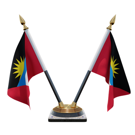 Antigua und Barbuda Doppelter (V) Tischflaggenständer  3D Icon