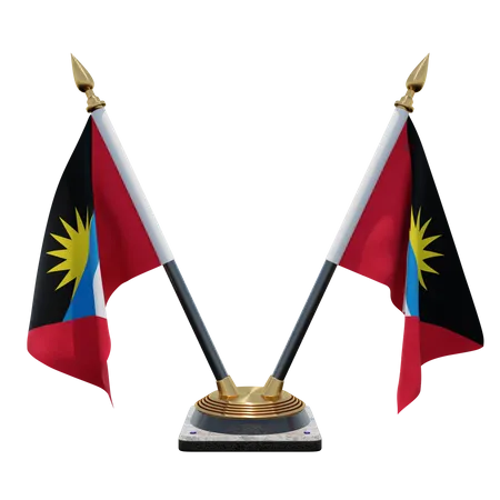 Antigua und Barbuda Doppelter (V) Tischflaggenständer  3D Icon