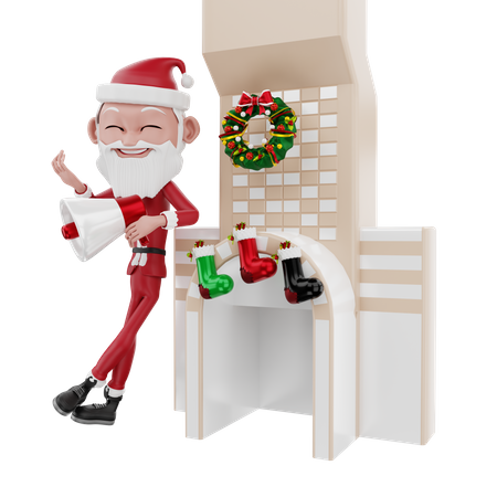 Anuncio de santa claus navidad en la chimenea  3D Illustration