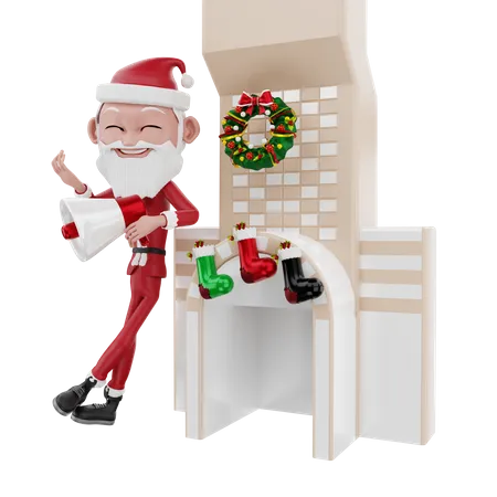 Anuncio de santa claus navidad en la chimenea  3D Illustration