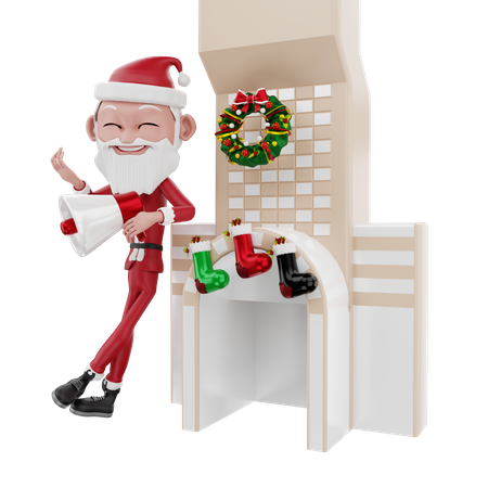 Anúncio do Papai Noel natal na lareira  3D Illustration