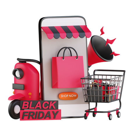 Anúncio de venda de compras online na Black Friday  3D Illustration