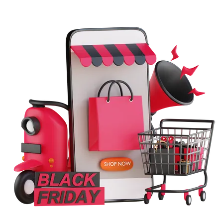 Anúncio de venda de compras online na Black Friday  3D Illustration