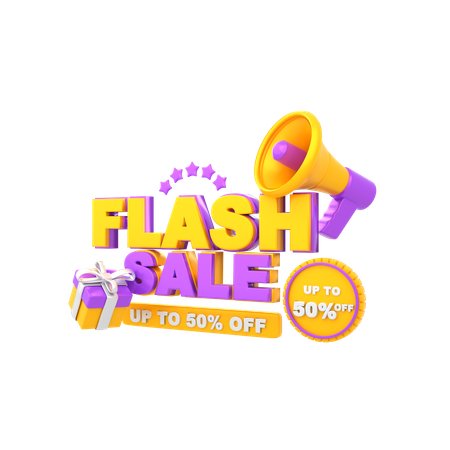 Anuncio de venta flash de hasta el 50 por ciento  3D Illustration