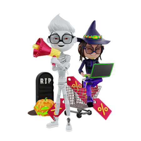 Anúncio online de venda de Halloween  3D Illustration