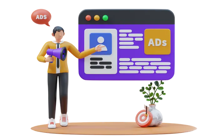 Anúncios de marketing digital  3D Illustration