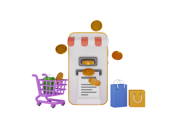 Anwendung zur Bezahlung von Online-Einkaufsrechnungen  3D Illustration