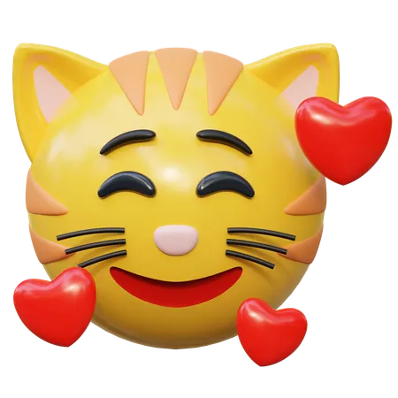 Apaixone Se Rosto Expressao Gato Emoticon Adesivo 3 D Icone Ilustracao 3D Icon