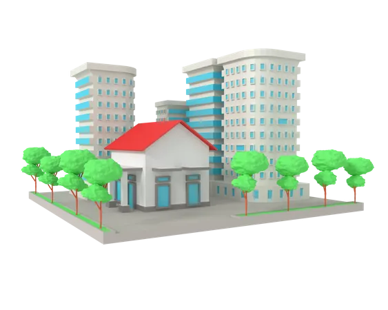 3 D Illustration Of Apartment And Offices 3D Illustration