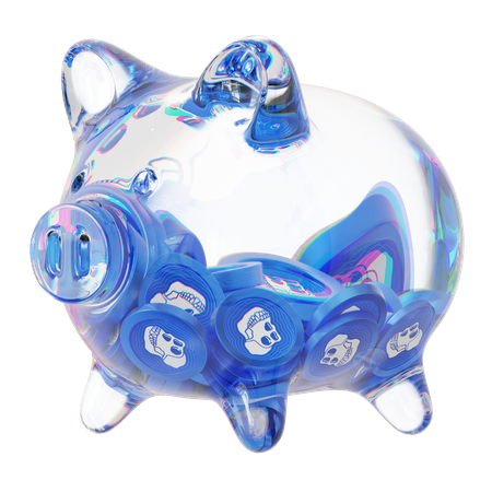 Ape Clear Glass Piggy Bank With Decreasing Piles Of Crypto Coins  3D Icon