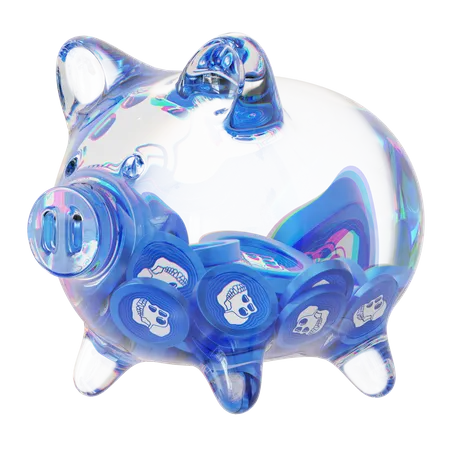 Ape Clear Glass Piggy Bank With Decreasing Piles Of Crypto Coins  3D Icon