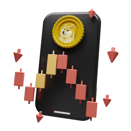 Aplicación de criptomoneda Dogecoin  3D Illustration