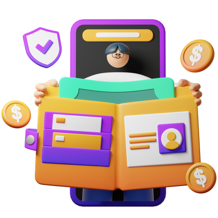 Aplicación de billetera electrónica con un hombre en la pantalla del teléfono.  3D Icon