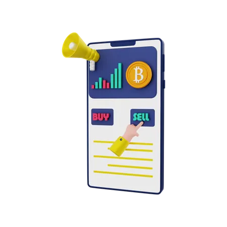 Aplicación de comercio de bitcoins  3D Illustration