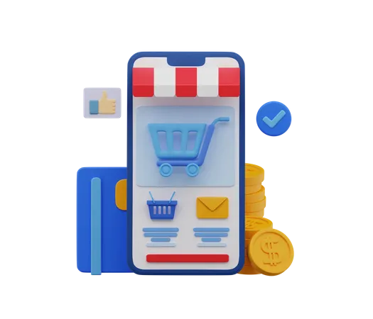 Aplicación de compras en línea  3D Illustration