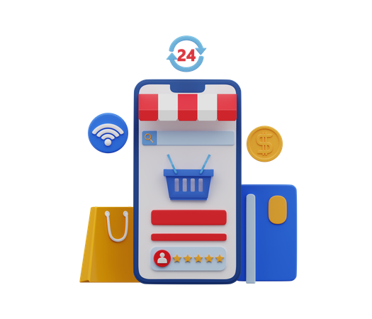 Aplicación de compras móvil  3D Illustration