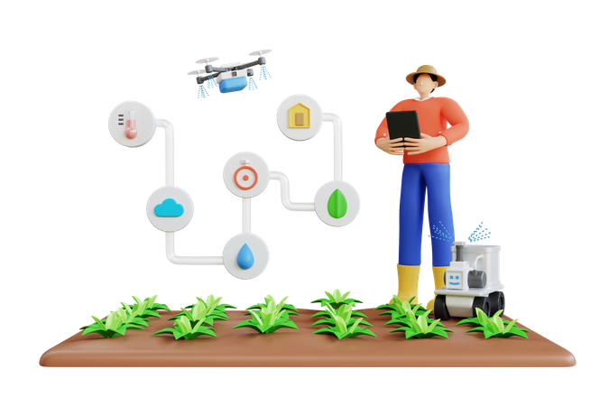 Aplicación de granja inteligente  3D Illustration