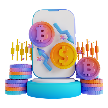 Aplicación de intercambio de bitcoins  3D Illustration