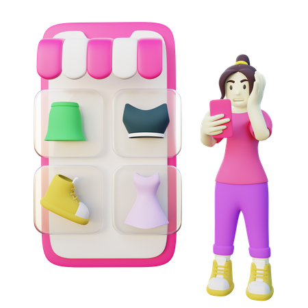 Aplicación Mujer de compras en línea  3D Icon