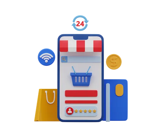 Aplicativo de compras para celular  3D Illustration