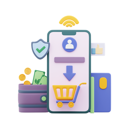 Aplicativo de compras para celular  3D Illustration