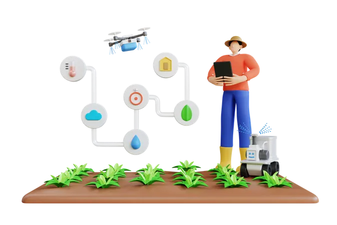 Aplicativo de fazenda inteligente  3D Illustration