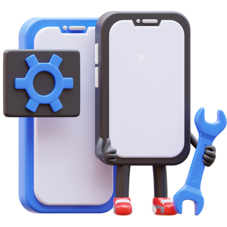 Aplicativo móvel de manutenção de caracteres de smartphone  3D Illustration