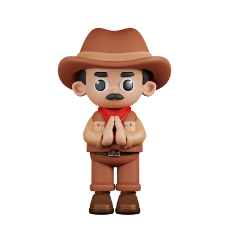 Apologizing Cowboy  3D Illustration