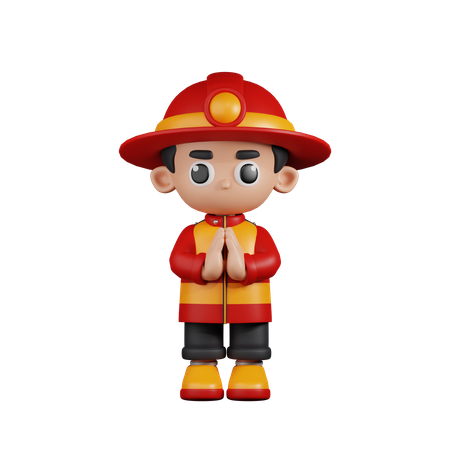 Apologizing Fireman  3D Illustration