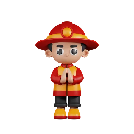 Apologizing Fireman  3D Illustration