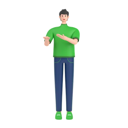 Menino apresentando algo em pé e sorrindo  3D Illustration