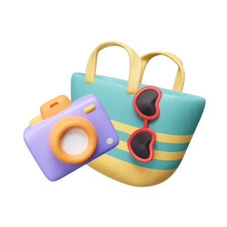 Appareil photo avec sac de pique-nique  3D Icon