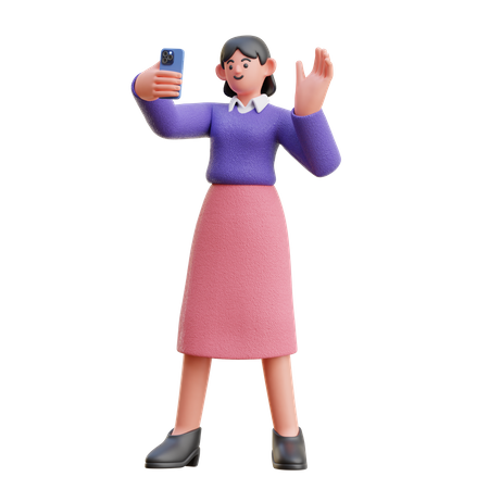 Appel vidéo féminin avec smartphone  3D Illustration