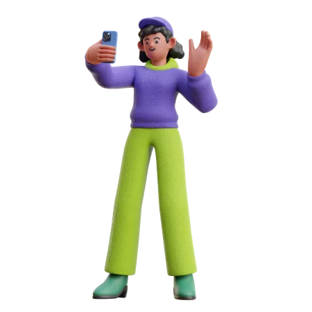 Appel vidéo féminin avec smartphone  3D Illustration