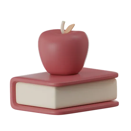 3 D Render Education And Nutrition Red Apple And Book Isolated 3D Icon