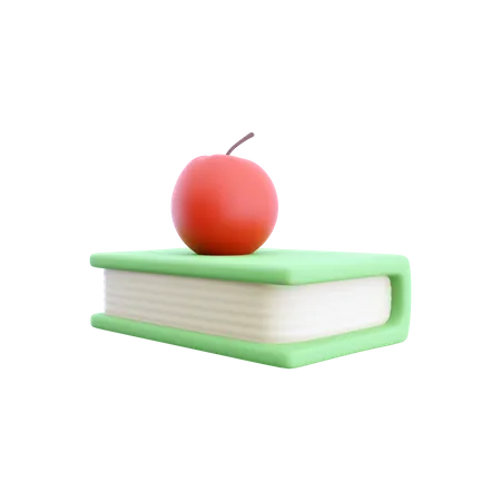 3 D Illustration Of Green Book Red Apple On White Background Concept Of Minimalism 3 D Rendering Icon 3D Icon