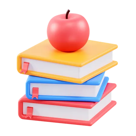 Apple And Book Stack  3D Icon