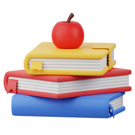 Apple And Book Stack  3D Icon