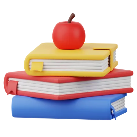 Apple And Book Stack  3D Icon