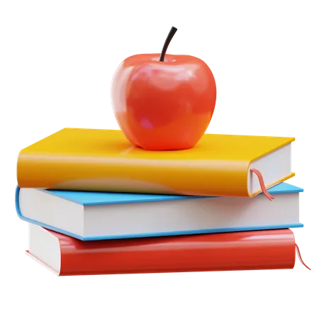 Apple and Book Stack 3D Illustration