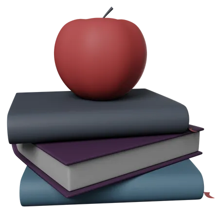 3 D Apple And Books Illustration 3D Icon