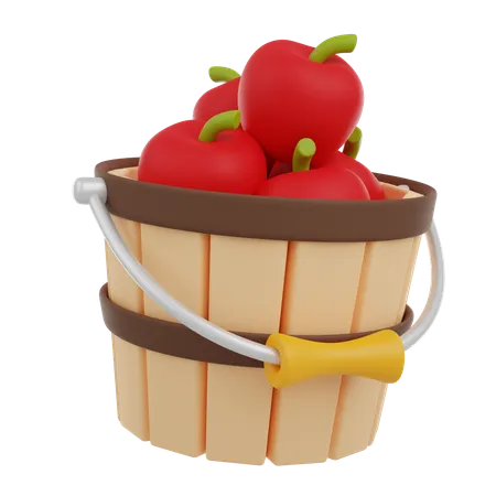 Bucket Of Red Apples 3 D Render Icon 3D Icon