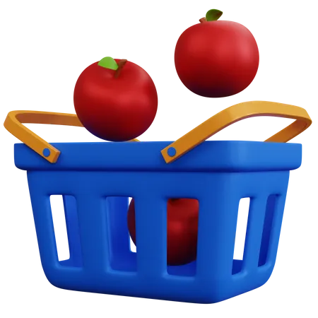 3 D Rendering Blue Cart With Floating Apple Isolated 3D Icon