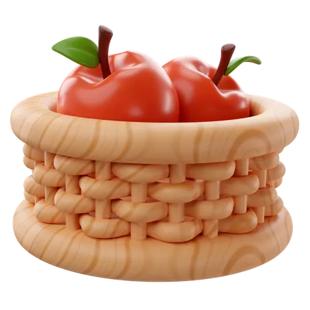 Adorable 3 D Rendering Of A Basket Apples Icon 3D Icon