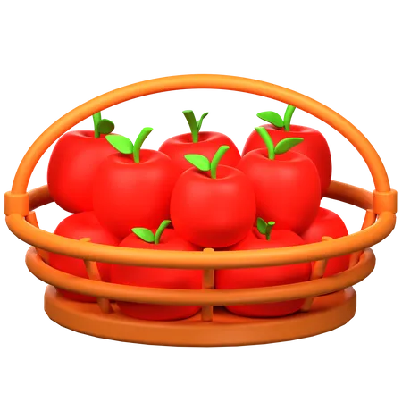 Apple In Bucket  3D Icon