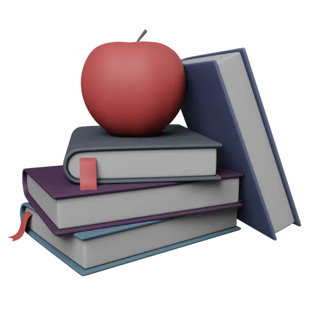 3 D Apple On Books Illustration 3D Icon