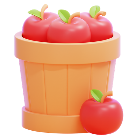 Apples in Wooden Bucket  3D Icon